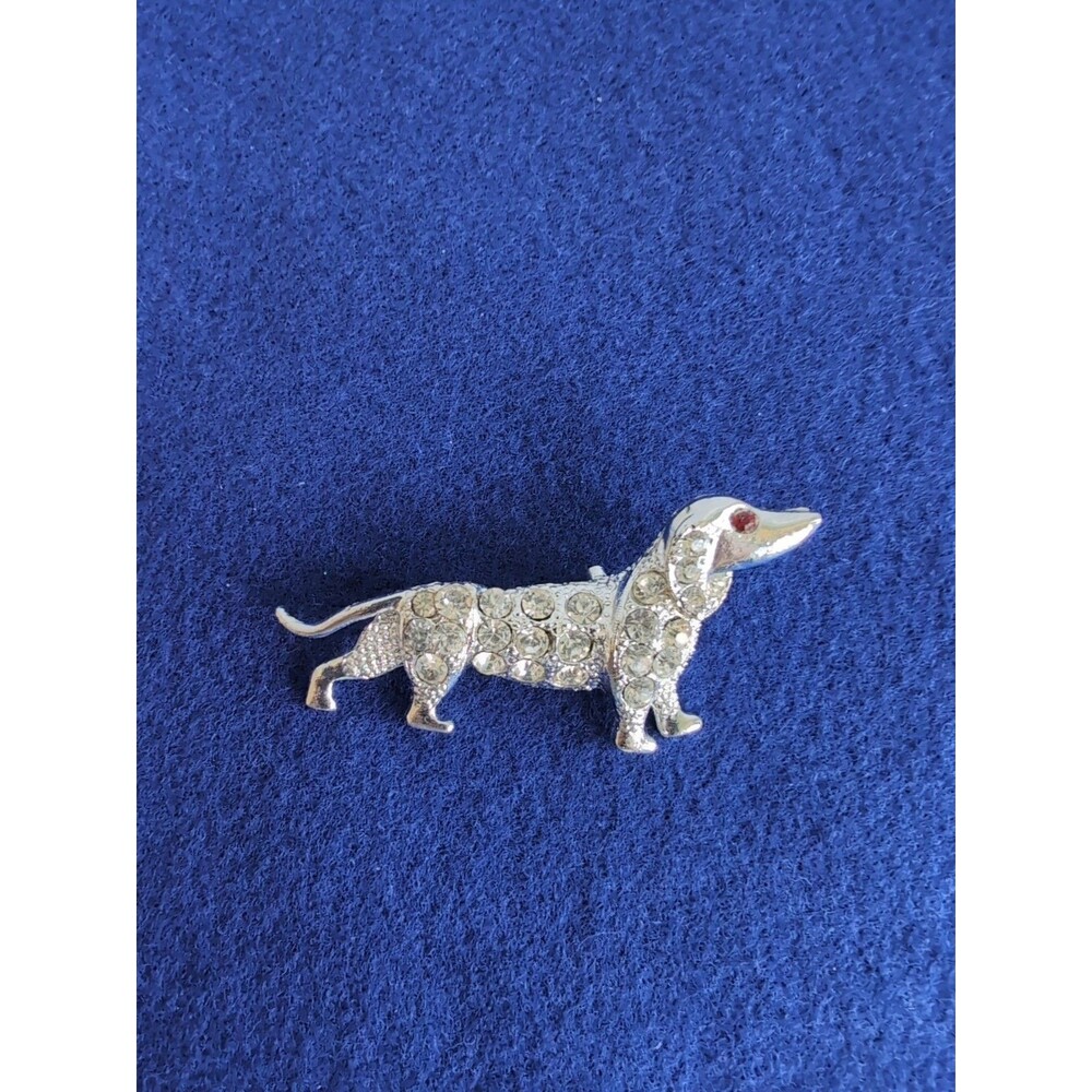 Vtg Dachshund Dog Pin Brooch MCM Silver Tone